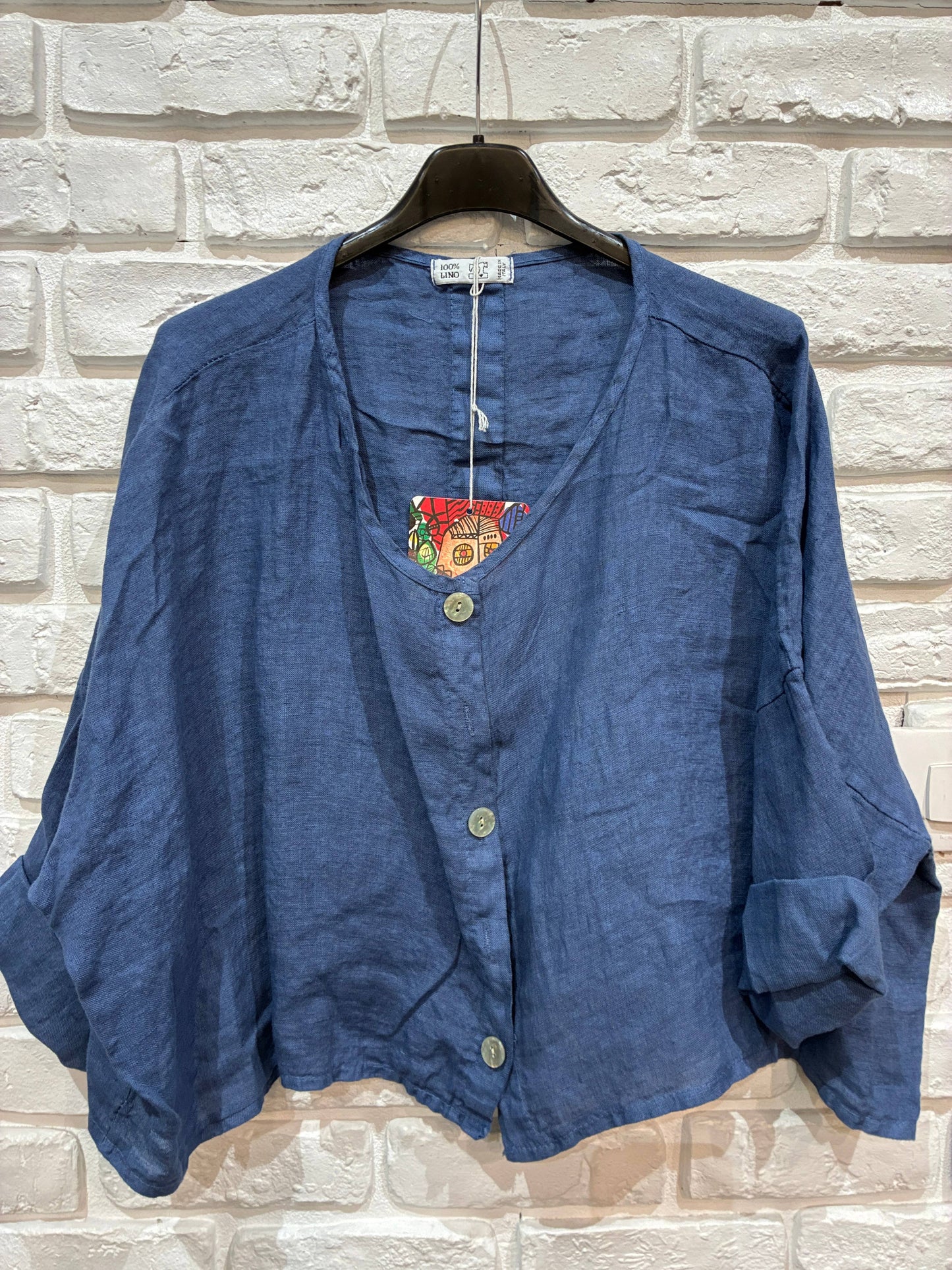 3/4-Arm Leinenjacke 906 aus 100 % Leinen: Blau
