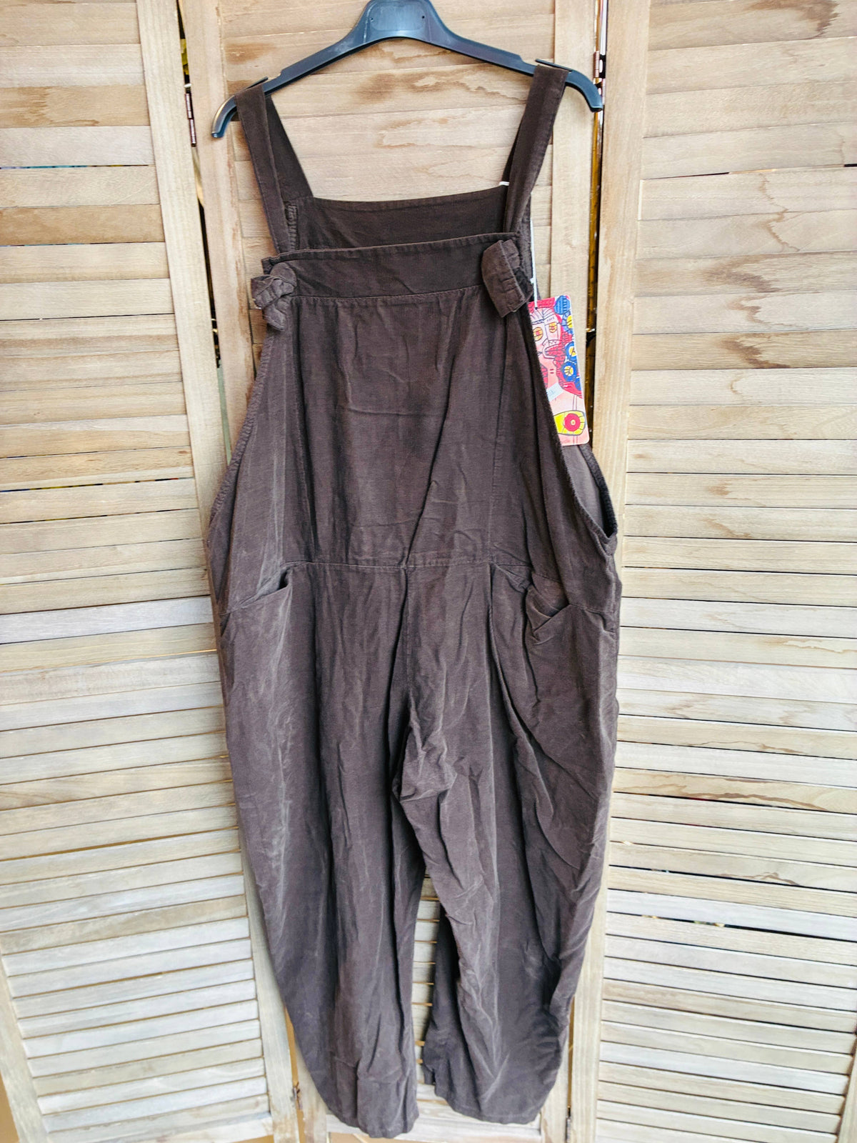 Damen-Latzhose aus Cord, weit geschnitten, 100% Baumwolle 668 90007: Choco