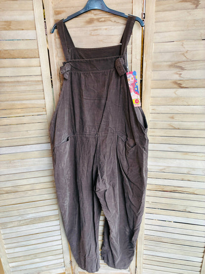 Damen-Latzhose aus Cord, weit geschnitten, 100% Baumwolle 668 90007: Choco