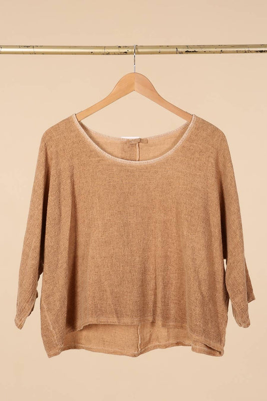 Pullover aus 90 % Baumwolle und 10 % Leinen: Camel