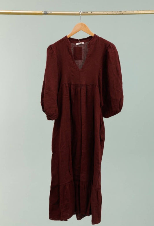 100 % Leinenkleid Bordeaux 1109