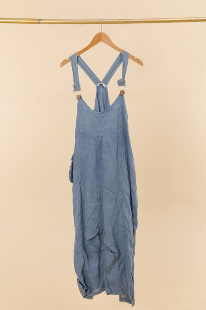 100 % Leinen Jumpsuit 72229: Blaue Jeans
