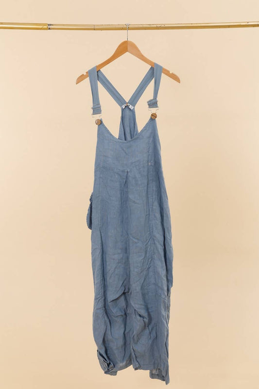 100 % Leinen Jumpsuit 72229: Blaue Jeans