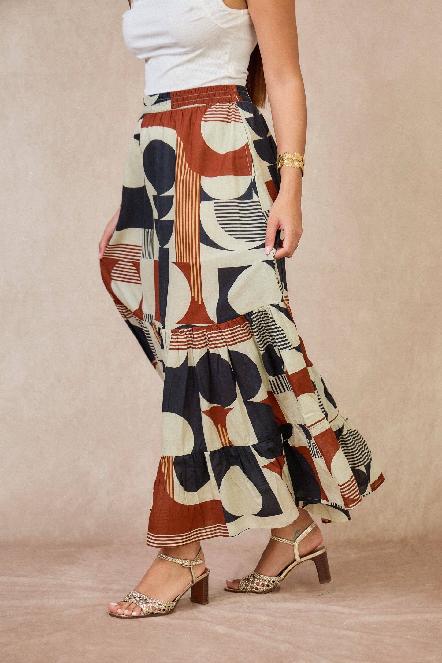 Boho langer Baumwollrock mit Print