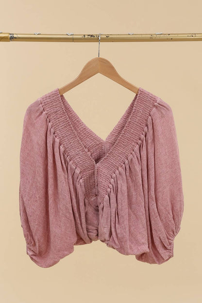 Cropped-Top mit sehr voluminösen Puffärmeln 9919: Rosa