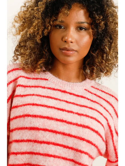 Gestreifter Pullover Rosa