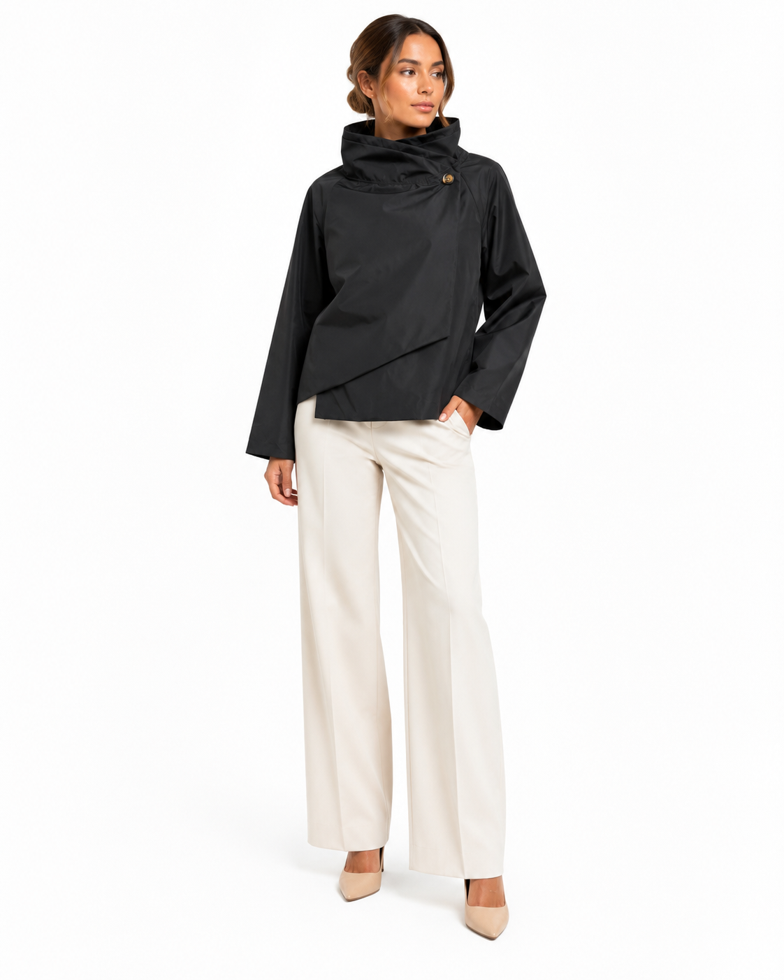 Leichte Jacke mit überkreuztem Stehkragen: Gris / 7690 Einheitsgröße