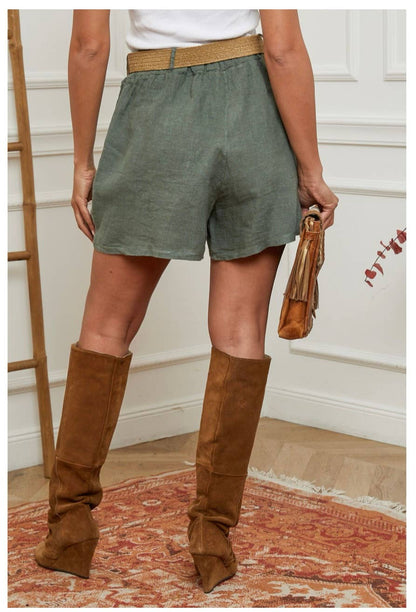 100 % Leinen-Shorts mit Gürtel 5057: Beige