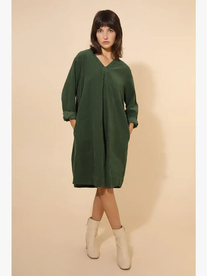 Kleid aus zweimaterialigem Cord 2084 100% Baumwolle: Curry-Gelb