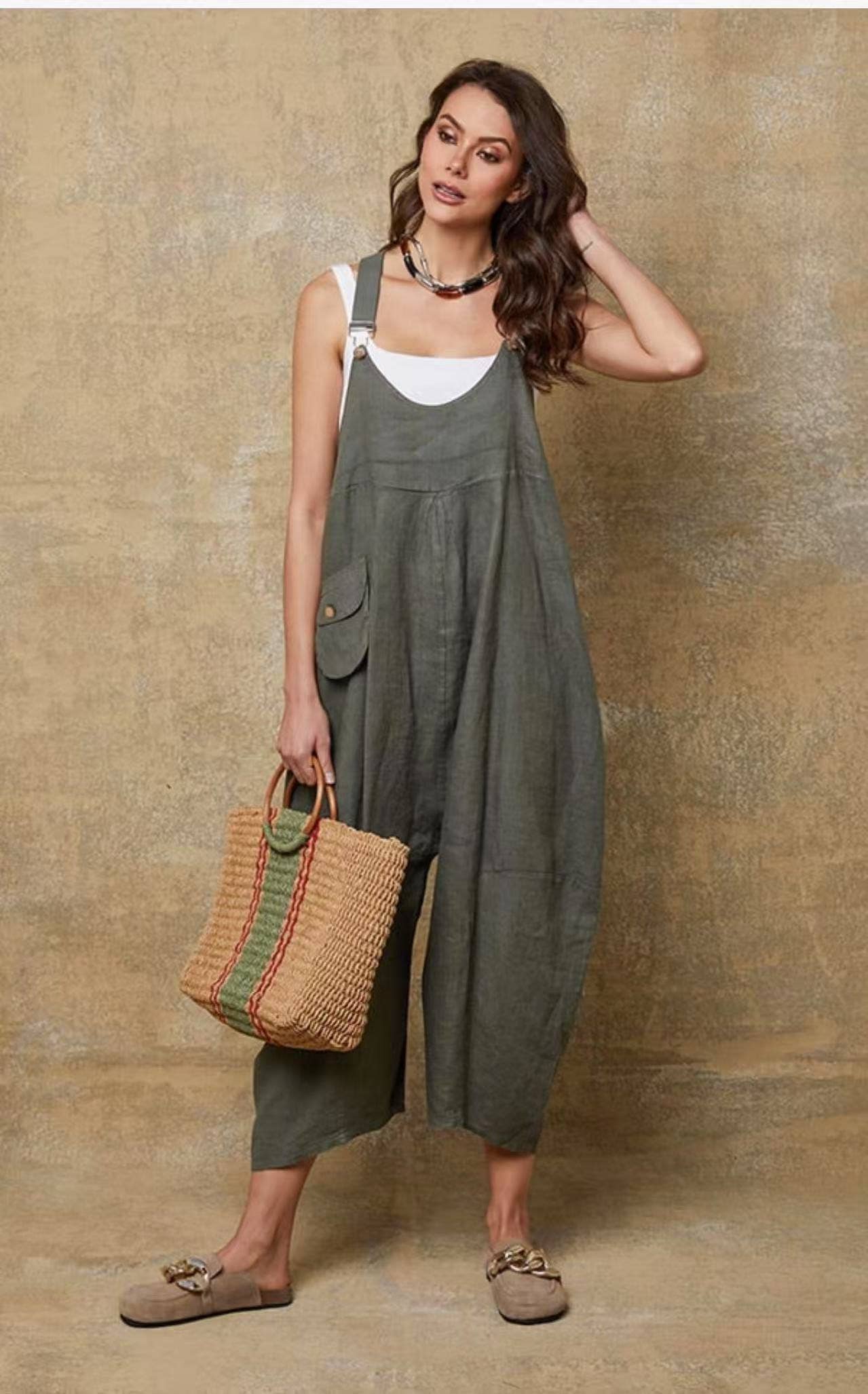 100 % Leinen Jumpsuit 72229: Rosa
