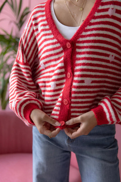 Strickjacke Streifen Herz