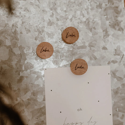 Holzmagnete Lebe, Liebe, Lache