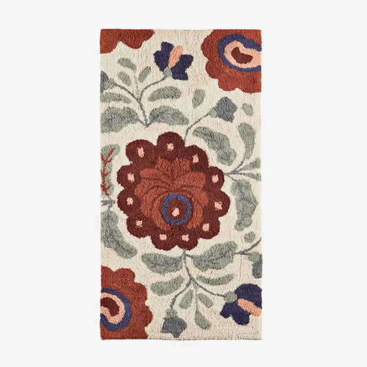 Teppich Creme mit roten Blumen 70x140 cm