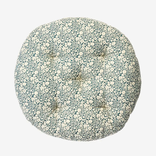 Stuhlkissen / Sitzkissen rund Blau Weiß geblümt