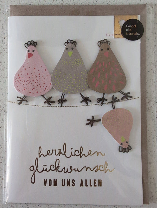 Crazy Chicken Karte. Herzlichen Glückwunsch