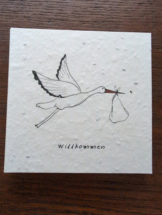 Einpflanzbare Grußkarte mit Umschlag WILLKOMMEN quadratisch