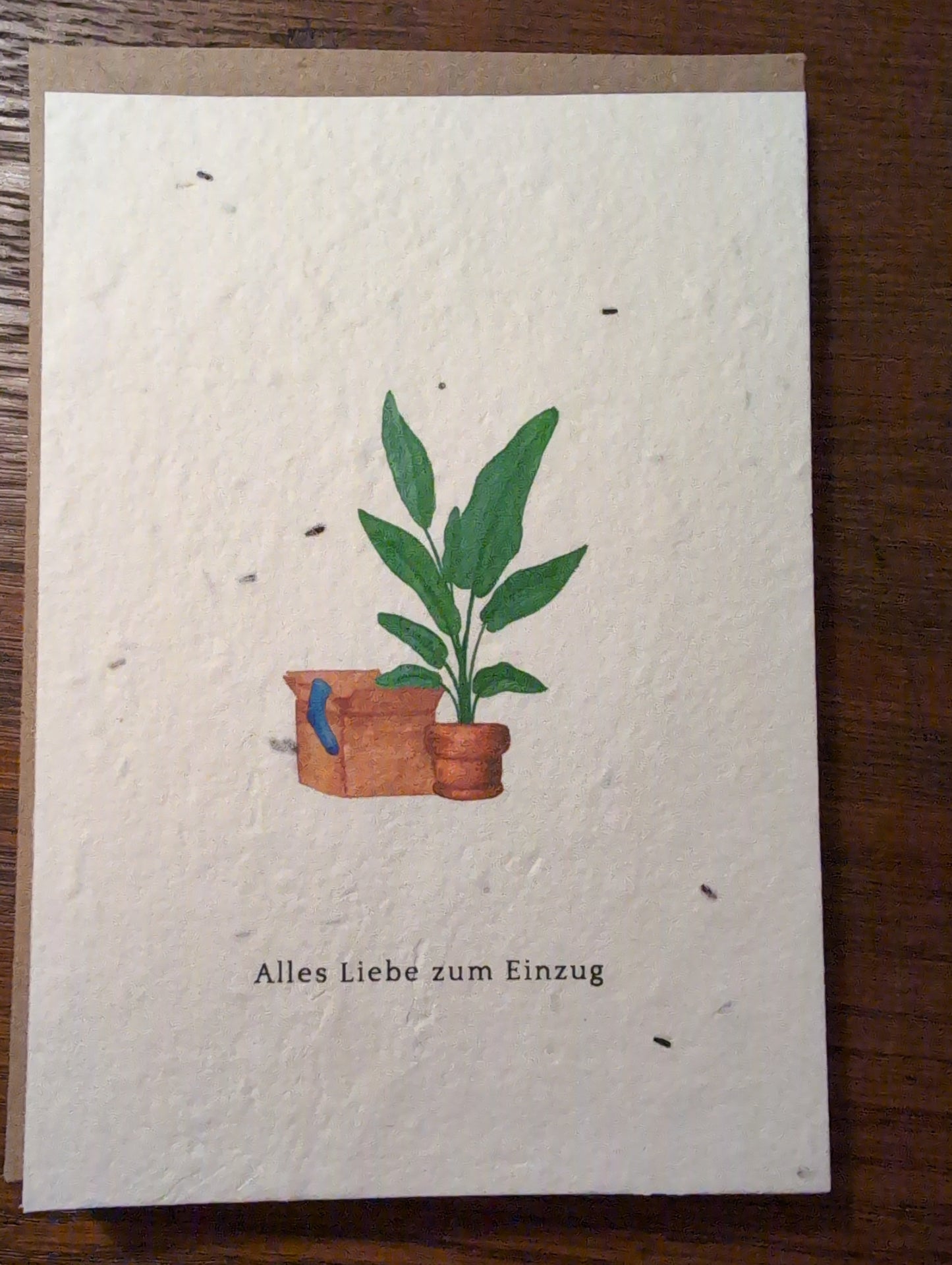 Einpflanzbare Grußkarte mit Umschlag ALLES LIEBE ZUM EINZUG