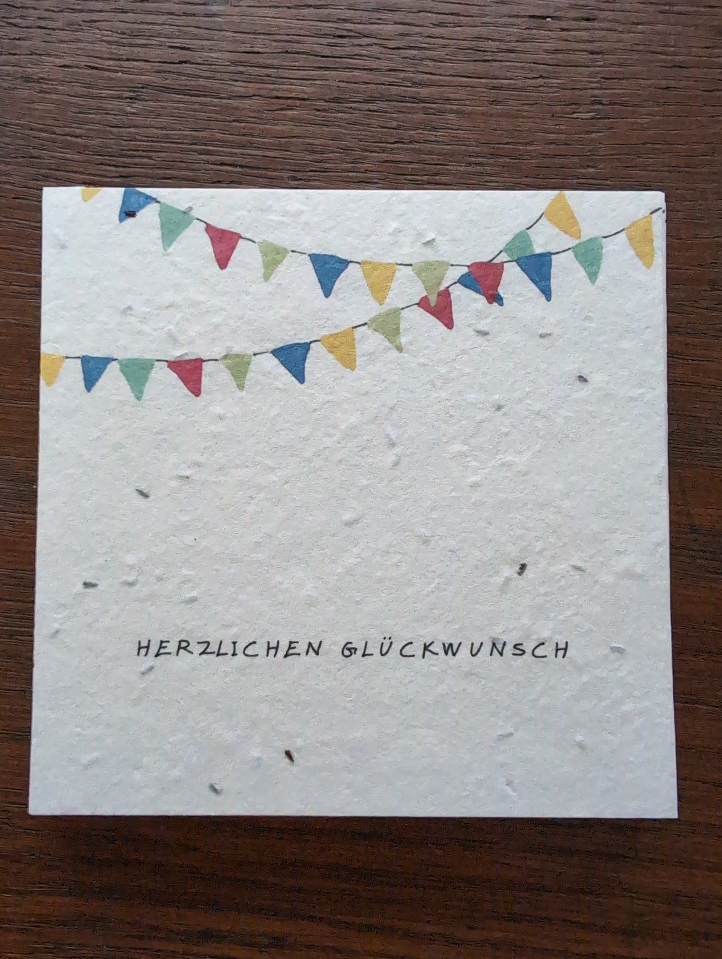 Einpflanzbare Grußkarte mit Umschlag HERZLICHEN GLÜCKWUNSCH quadratisch