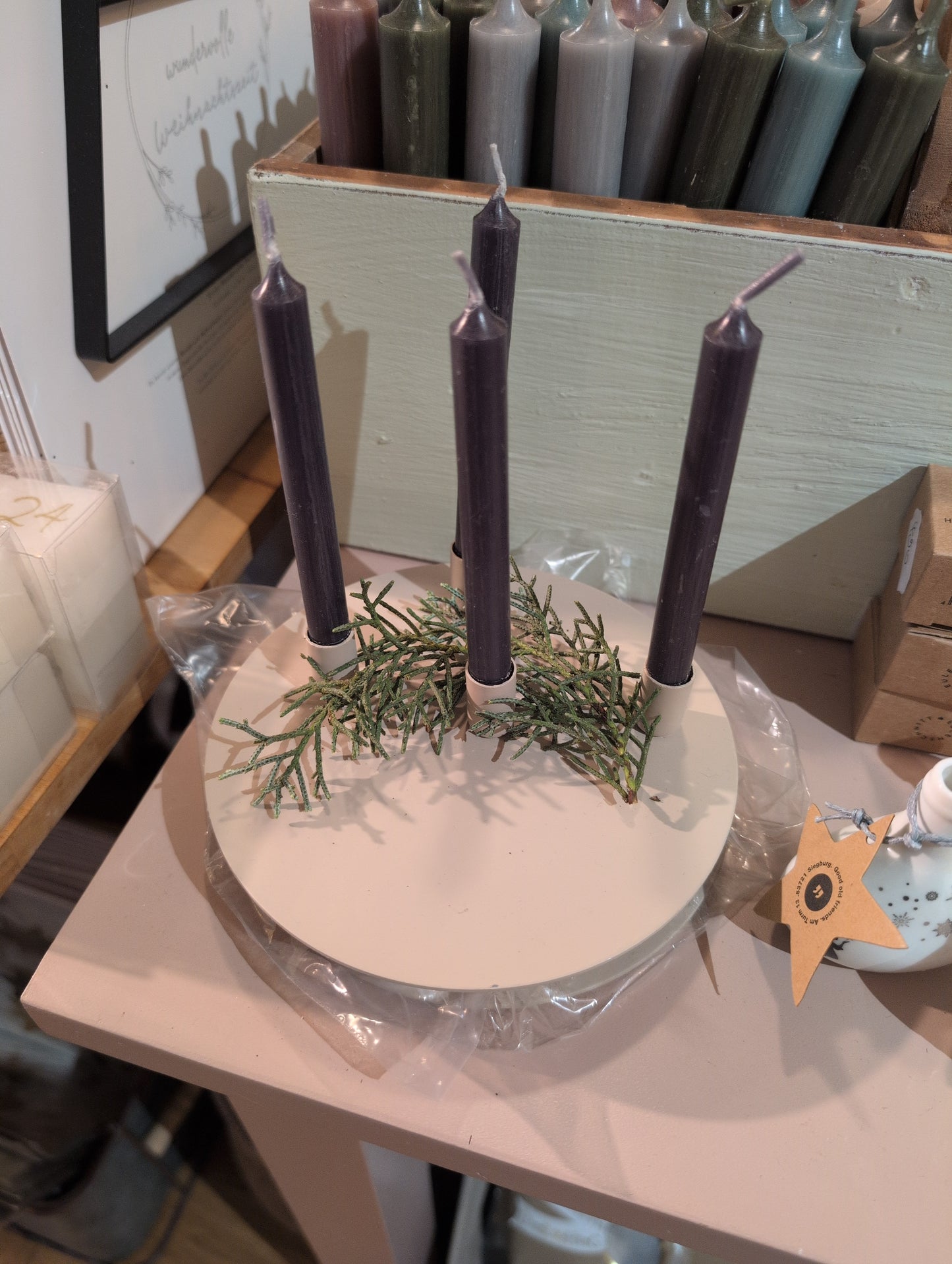 Adventskranz / Kerzenhalter beige