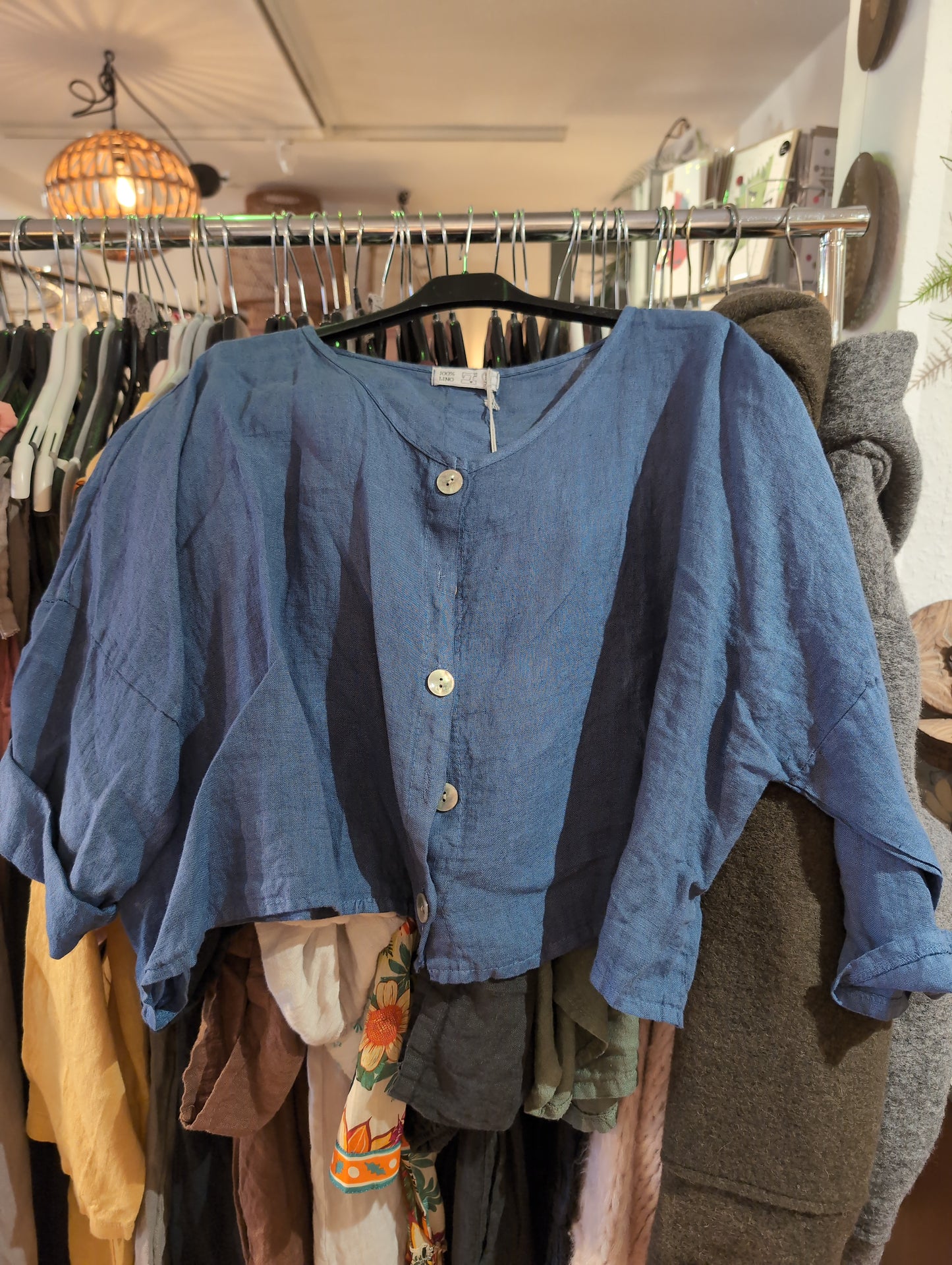 3/4-Arm Leinenjacke 906 aus 100 % Leinen: BLAU