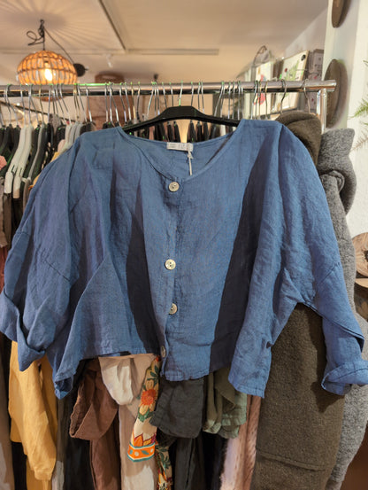 3/4-Arm Leinenjacke 906 aus 100 % Leinen: BLAU
