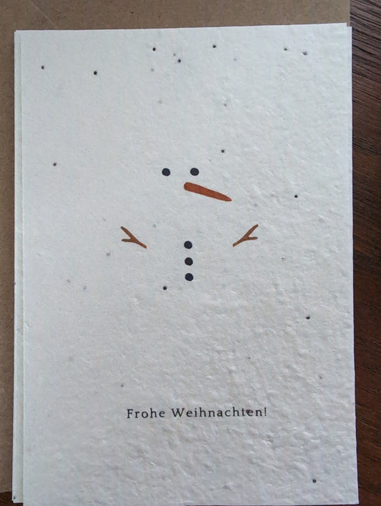 Einpflanzbare Grußkarte mit Umschlag FROHE WEIHNACHTEN! Schneemann
