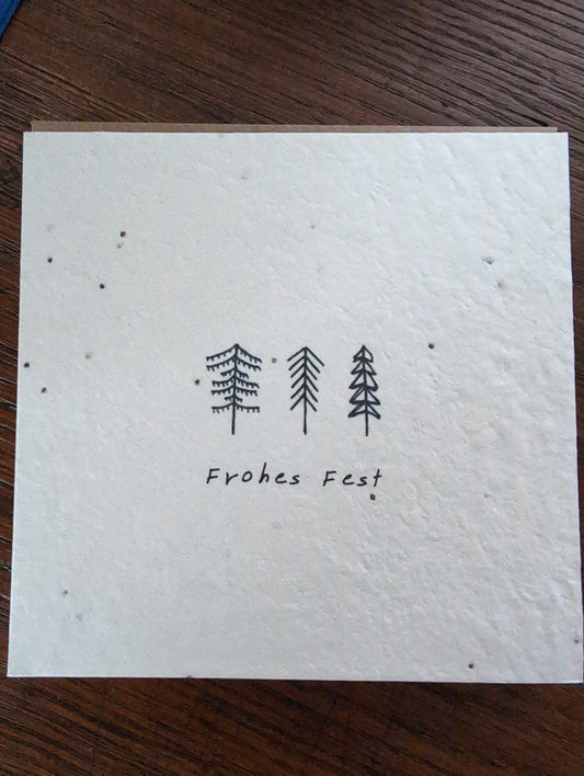 Einpflanzbare Grußkarte mit Umschlag FROHES FEST quadratisch
