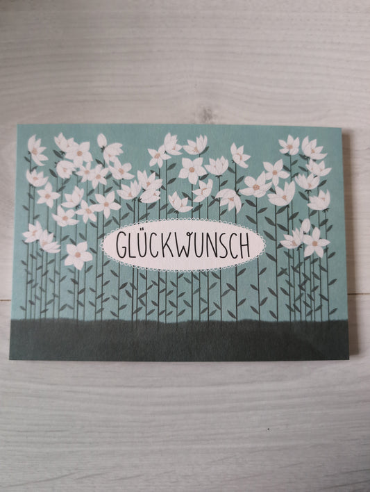 Postkarte "Glückwunsch - Weiße Blüten"