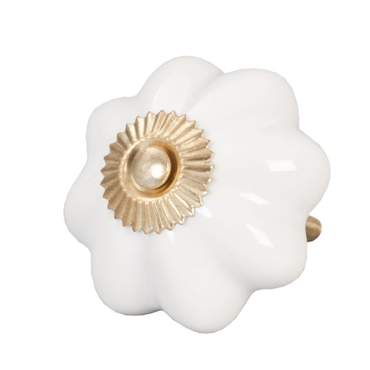 Möbelknopf Blume weiß gold