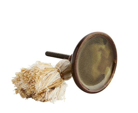 Möbelknopf groß mit Tassel braungrün